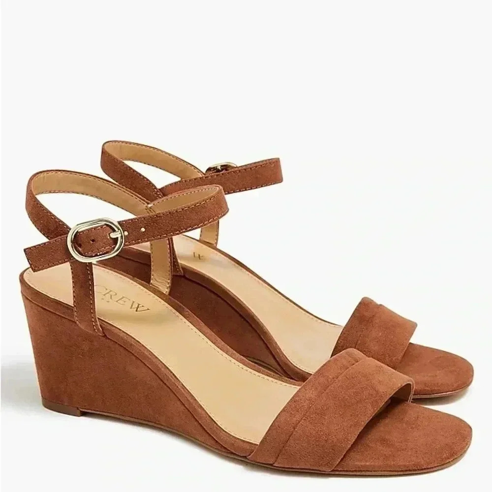 JCrew women’s cedar wood color suede wedge sandals size 8